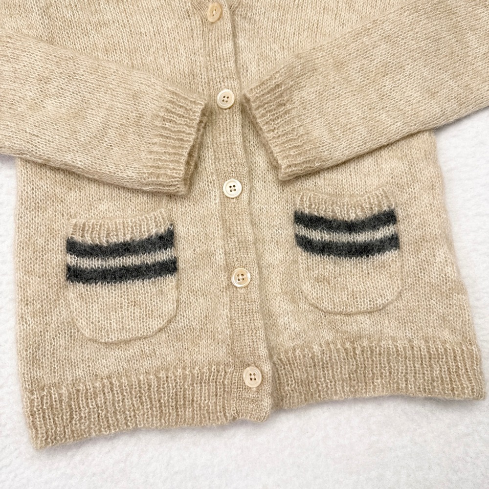J Crew Cardigan Sweater Womens Small Tan Pockets Mohair Wool Blend Thin Knit - Picture 3 of 7